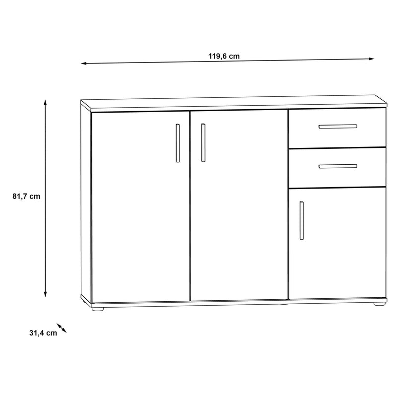 JOICE Comodă 3 uși, 2 sertare