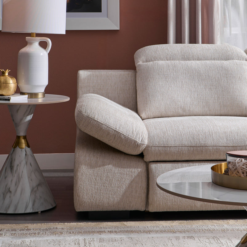 DAMIAN Colțar extensibil, șezlong stânga/dreapta, mecanism tetiere și braț, spațiu depozitare inclus, stofă