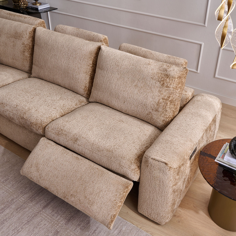 NEW JERSEY Colțar cu șezlong electric stânga/dreapta, 1 recliner electric, mecanism tetieră, USB, stofă