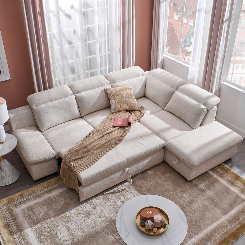 DAMIAN Colțar extensibil, șezlong stânga/dreapta, mecanism tetiere și braț, spațiu depozitare inclus, stofă