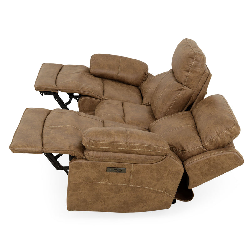 BRISBANE Canapea 3 locuri, 2 reclinere electrice, tetiere și măsuță, stofă