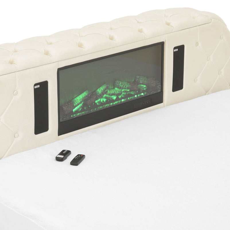 CLERMONT Pat tapițat, șemineu, spațiu TV, LED, somieră incluse