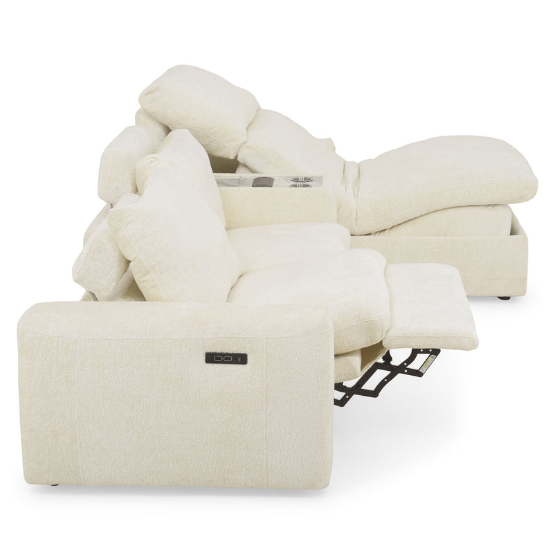 NEW JERSEY Colțar cu șezlong electric stânga/dreapta, 1 recliner electric, tetiere reglabile, USB, consolă depozitare, stofă