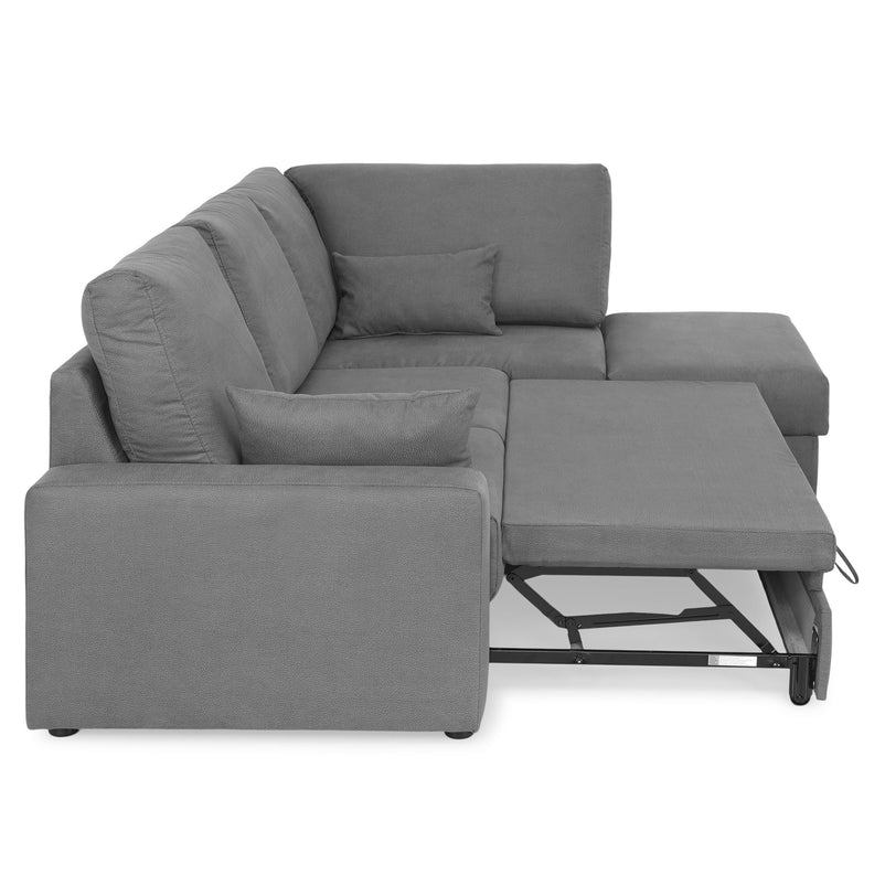 EMMET Colțar extensibil cu șezlong stânga/dreapta și taburet cu depozitare, stofă