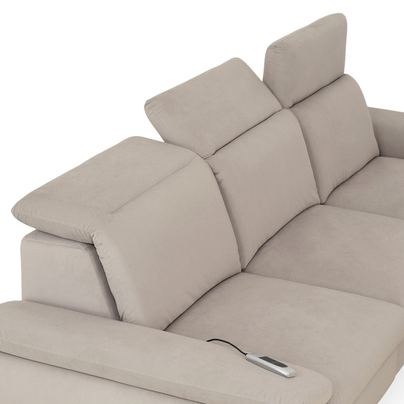 SOUND Colțar șezlong stânga/dreapta, 1 recliner electric și mecanism tetiere, stofă