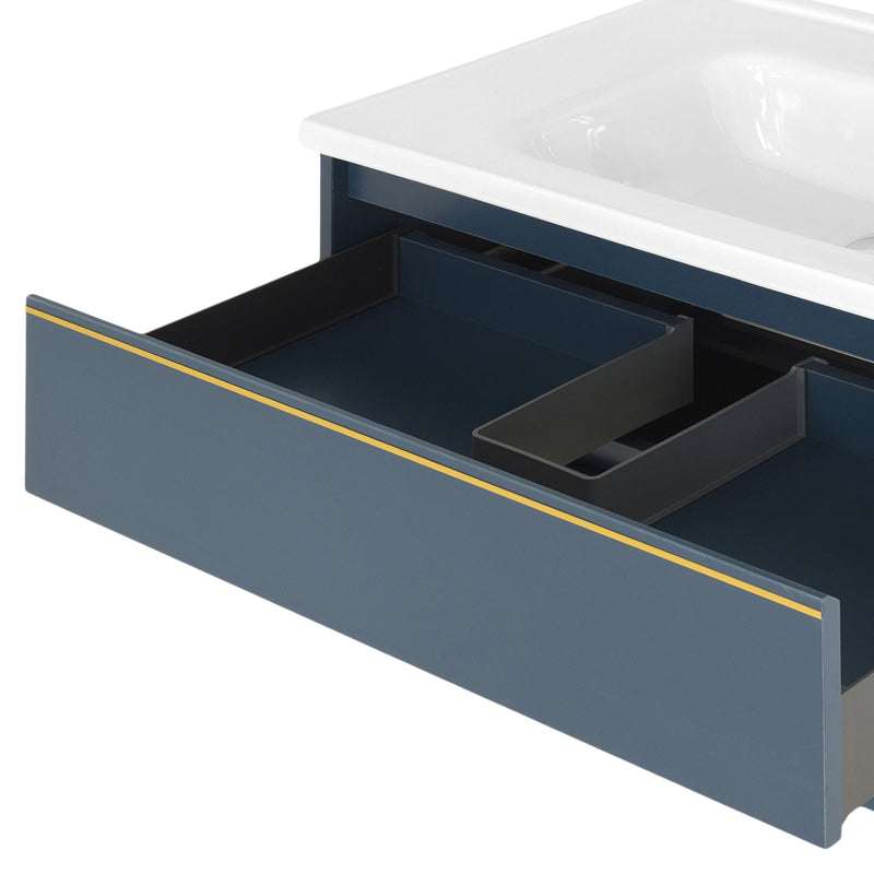 MARINE Set mobilier baie, mască lavoar 2 sertare, lavoar ceramică și dulap baie suspendat cu oglindă