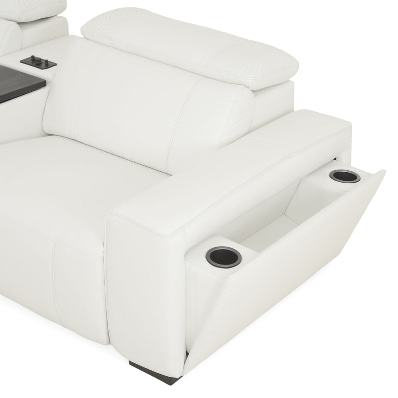 CINECITTA Colțar șezlong stânga/dreapta, 2 reclinere electrice, mecanism tetieră, USB, sistem sunet, piele