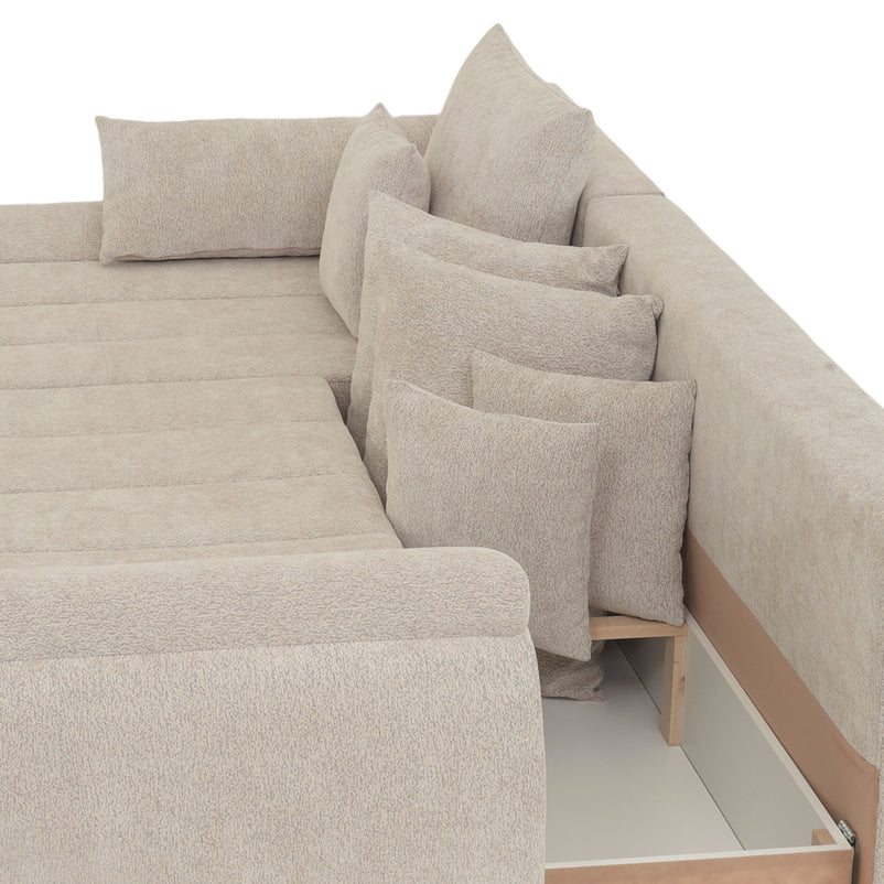 DIAZ Colțar extensibil, șezlong stânga/dreapta, ladă depozitare inclusă, stofă