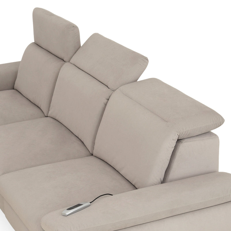 SOUND Colțar șezlong stânga/dreapta, 1 recliner electric și mecanism tetiere, stofă