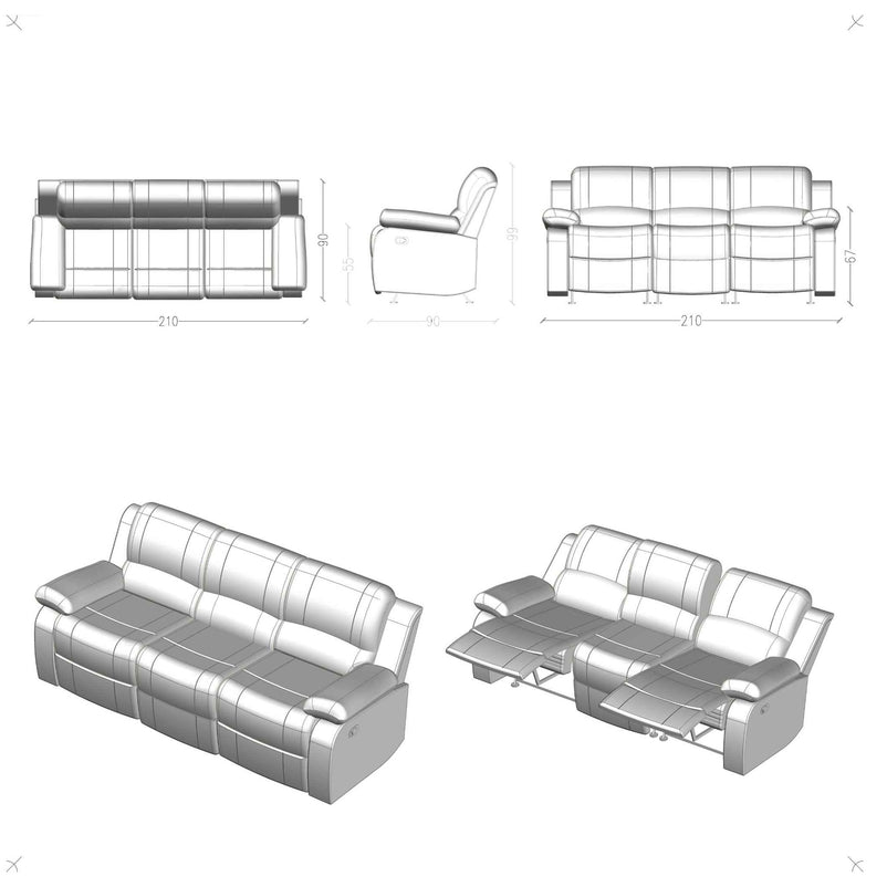PASADENA Canapea 3 locuri , 2 reclinere manuale, stofă