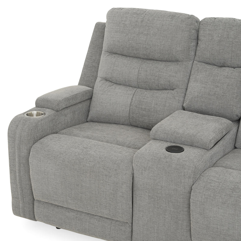 PARKER Canapea 2 locuri cu 2 reclinere electrice, încarcare wireless, consolă depozitare, stofă