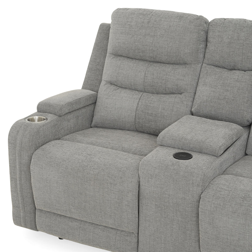 PARKER Canapea 2 locuri cu 2 reclinere electrice, încarcare wireless, consolă depozitare, stofă