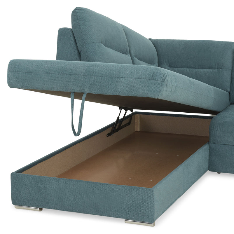 CELIA Canapea extensibilă, șezlong stânga/dreapta, spațiu depozitare, stofă
