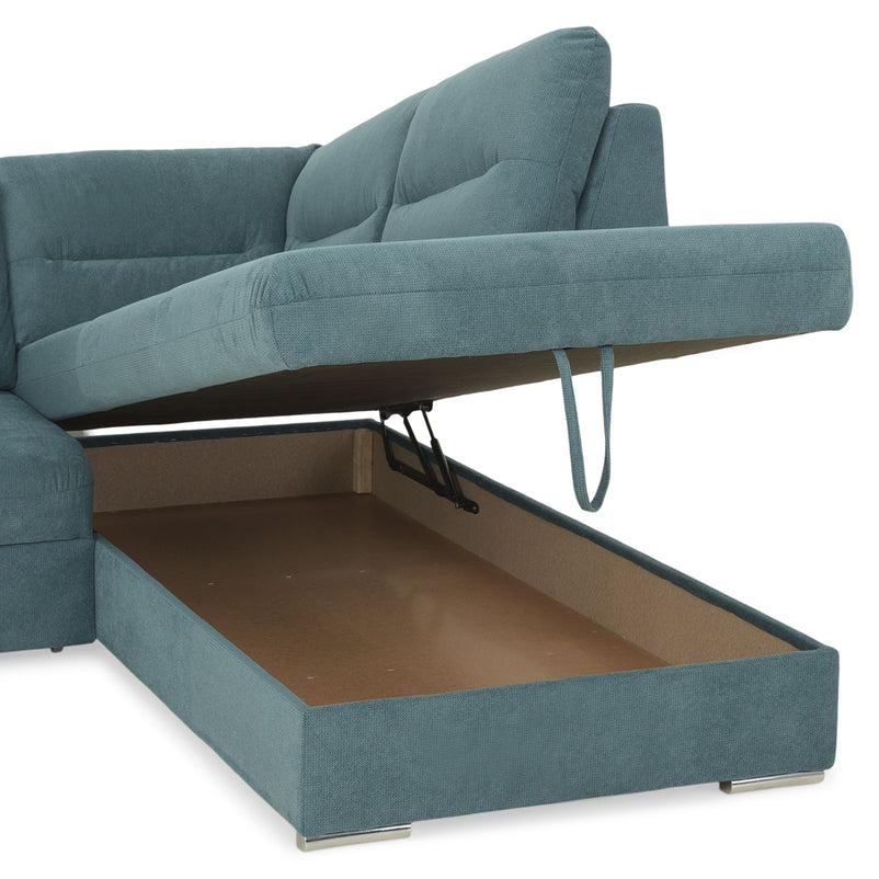 CELIA Canapea extensibilă, șezlong stânga/dreapta, spațiu depozitare, stofă