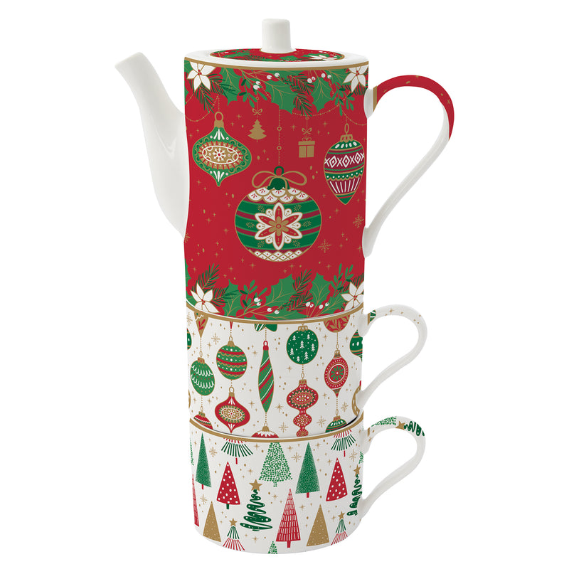 JINGLE BELLS Set ceainic și 2 căni, porțelan, 500ml