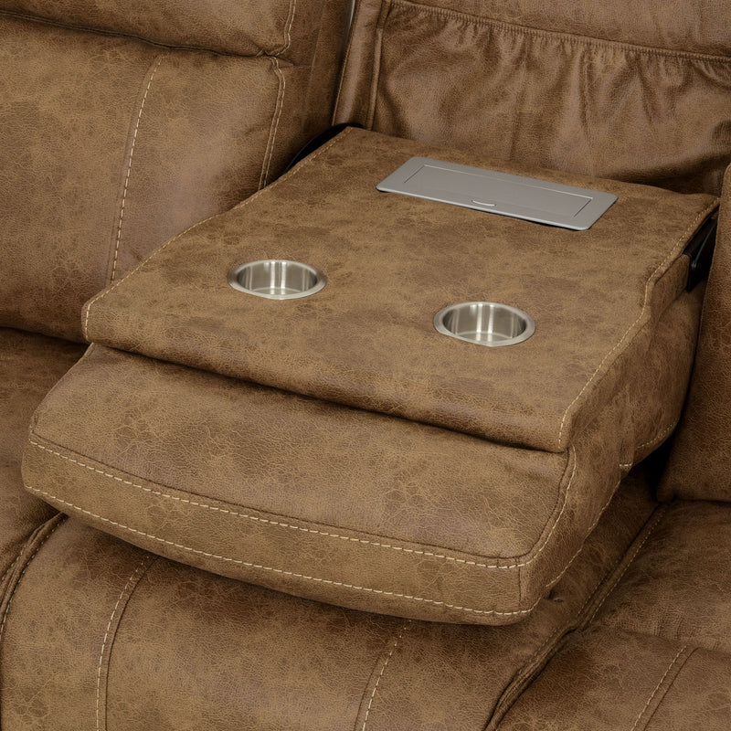 BRISBANE Canapea 3 locuri, 2 reclinere electrice, tetiere și măsuță, stofă