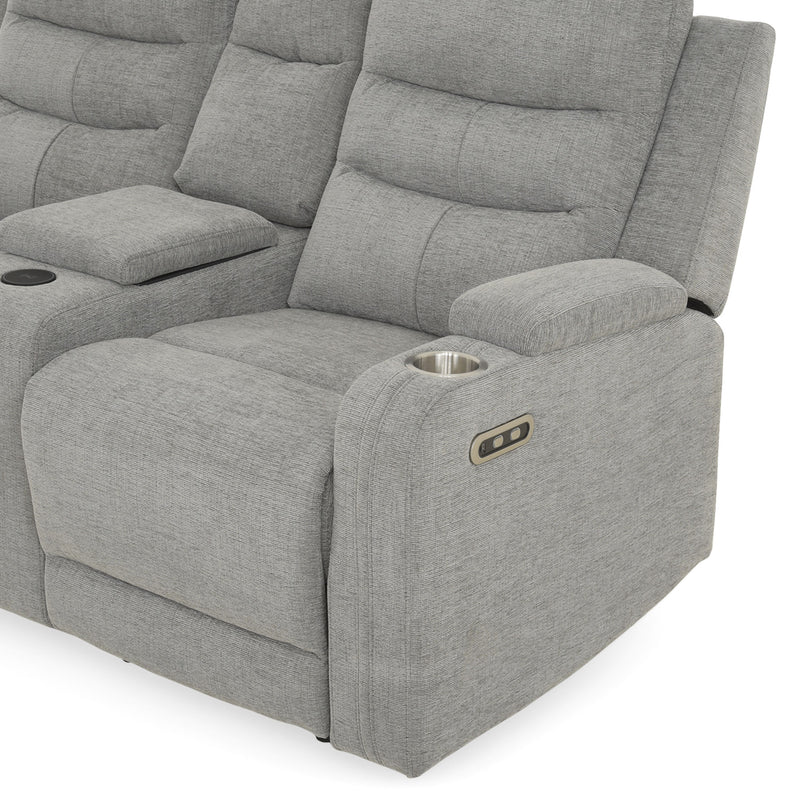 PARKER Canapea 2 locuri cu 2 reclinere electrice, încarcare wireless, consolă depozitare, stofă