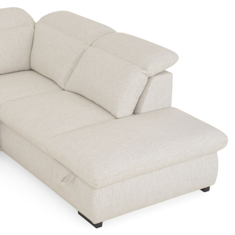 DAMIAN Colțar extensibil, șezlong stânga/dreapta, mecanism tetiere și braț, spațiu depozitare inclus, stofă