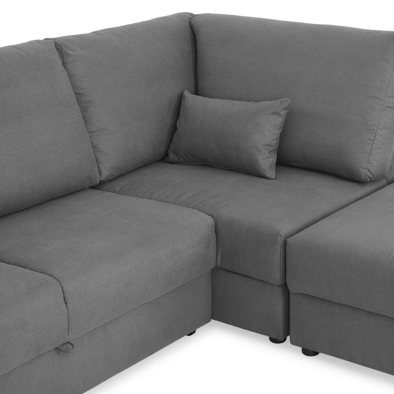 EMMET Colțar extensibil cu șezlong stânga/dreapta și taburet cu depozitare, stofă