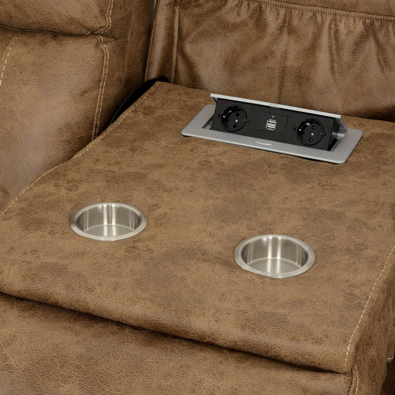 BRISBANE Canapea 3 locuri, 2 reclinere electrice, tetiere și măsuță, stofă