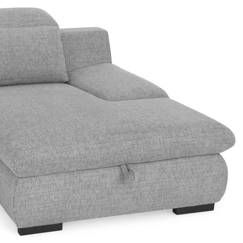 DAMIAN Colțar extensibil, șezlong stânga/dreapta, mecanism tetiere, ladă depozitare inclusă, stofă