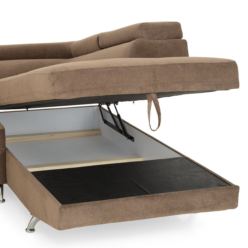 GIANNA Colțar extensibil șezlong stânga/dreapta, ladă depozitare inclusă, stofă