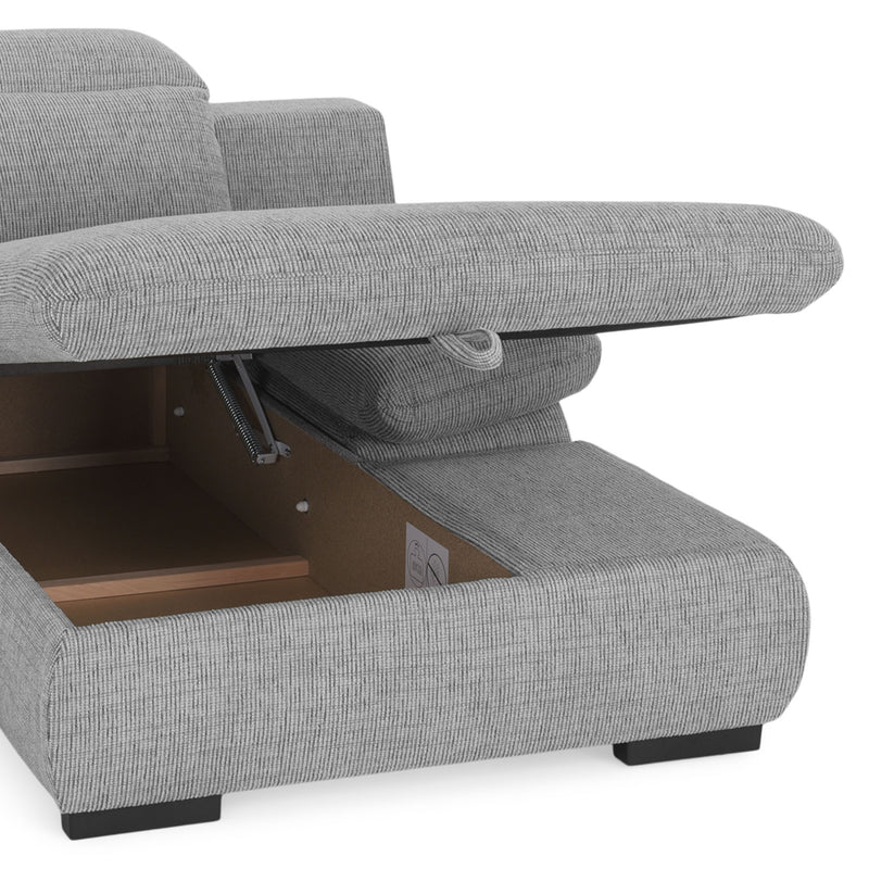 DAMIAN Colțar extensibil, șezlong stânga/dreapta, mecanism tetiere, ladă depozitare inclusă, stofă
