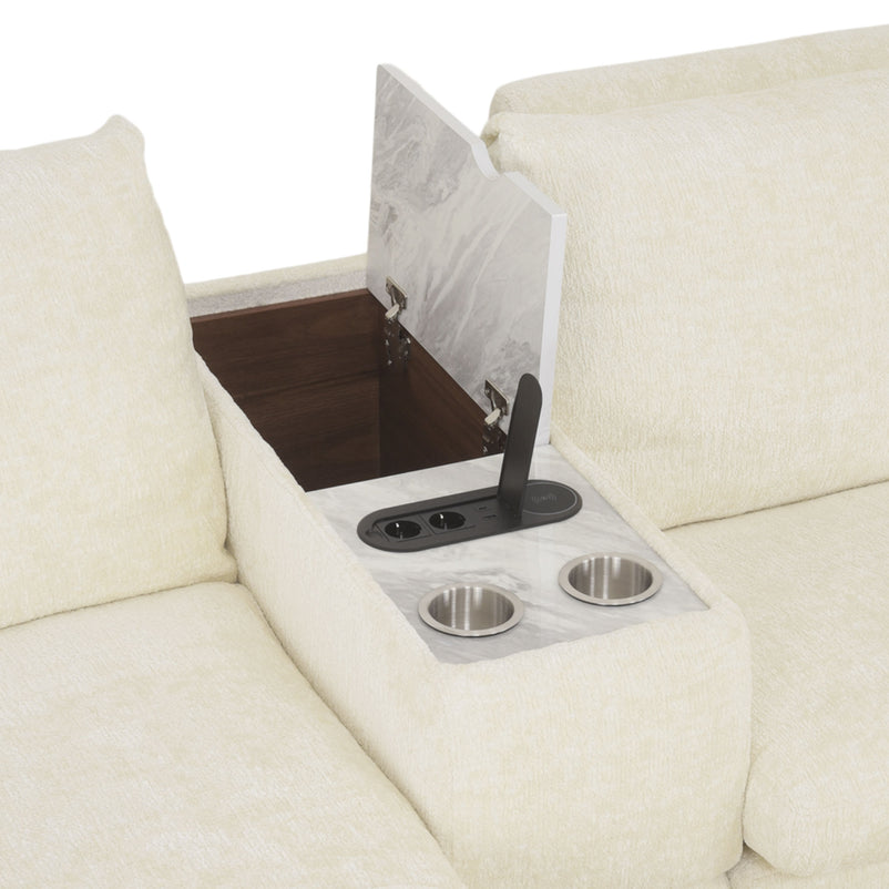 NEW JERSEY Colțar cu șezlong electric stânga/dreapta, 1 recliner electric, tetiere reglabile, USB, consolă depozitare, stofă