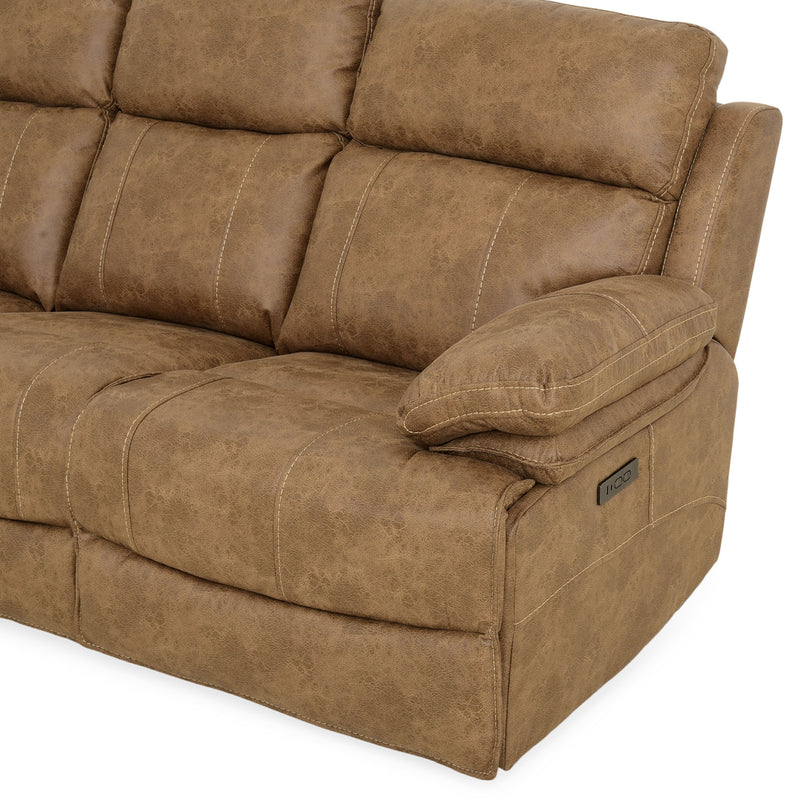 BRISBANE Canapea 3 locuri, 2 reclinere electrice, tetiere și măsuță, stofă