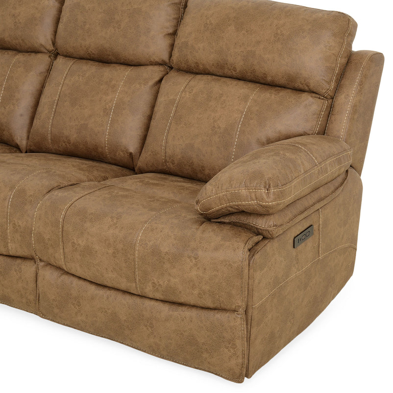 BRISBANE Canapea 3 locuri, 2 reclinere electrice, tetiere și măsuță, stofă