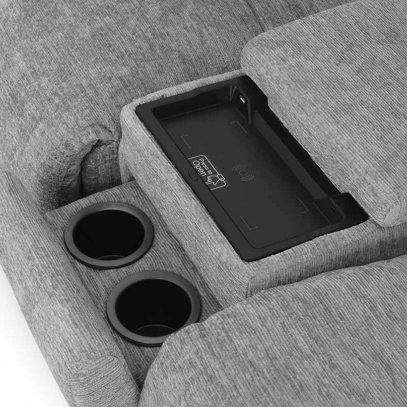 BRICE Ansamblu colțar 3 reclinere electrice , mecanism tetiere, wireless, USB, stofă