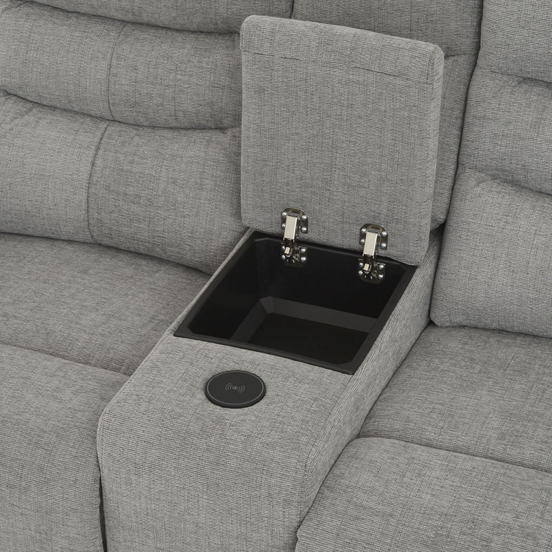 PARKER Canapea 2 locuri cu 2 reclinere electrice, încarcare wireless, consolă depozitare, stofă