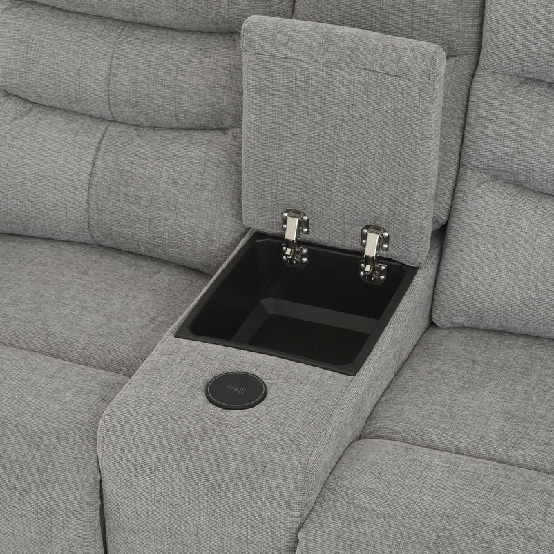 PARKER Canapea 2 locuri cu 2 reclinere electrice, încarcare wireless, consolă depozitare, stofă