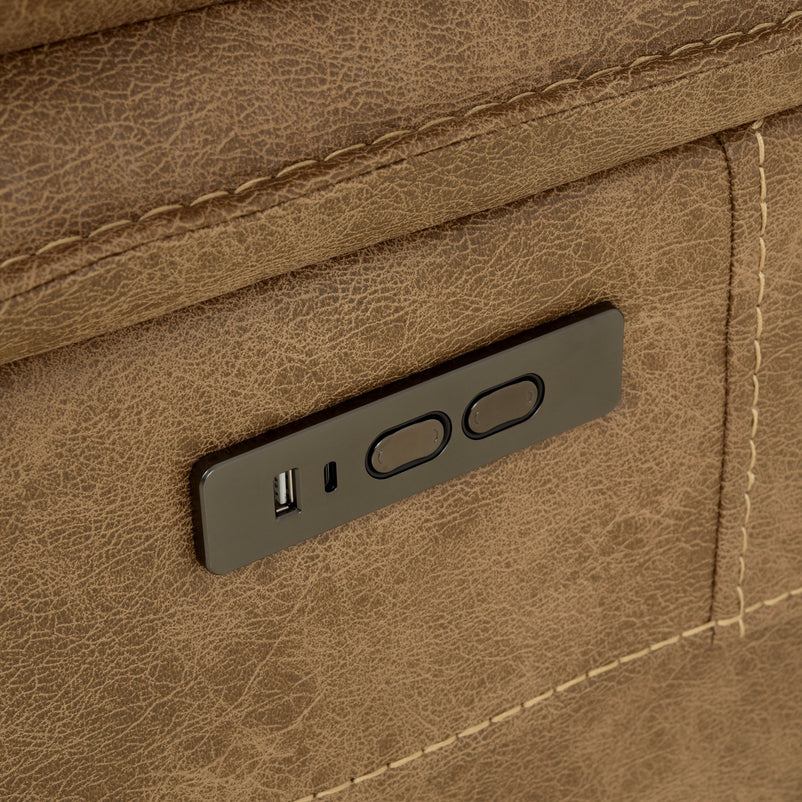 BRISBANE Canapea 3 locuri, 2 reclinere electrice, tetiere și măsuță, stofă