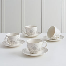 TIFFANY Set 4 cești și farfurioare, porțelan, 240ml