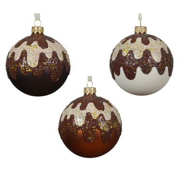 CHOCOLATE Set 3 globuri din sticlă suflată manual