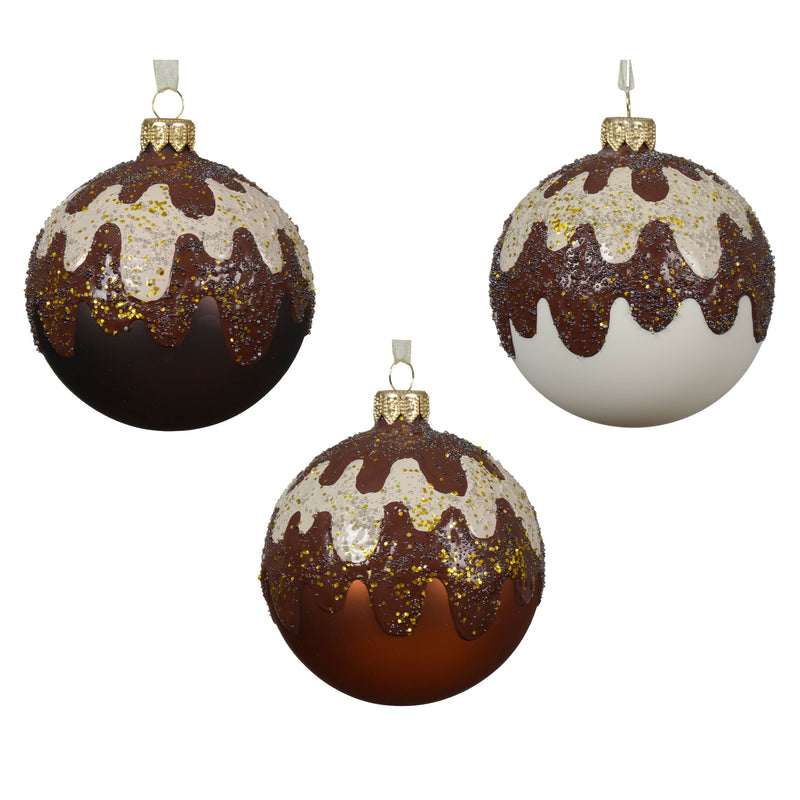 CHOCOLATE Set 3 globuri din sticlă suflată manual