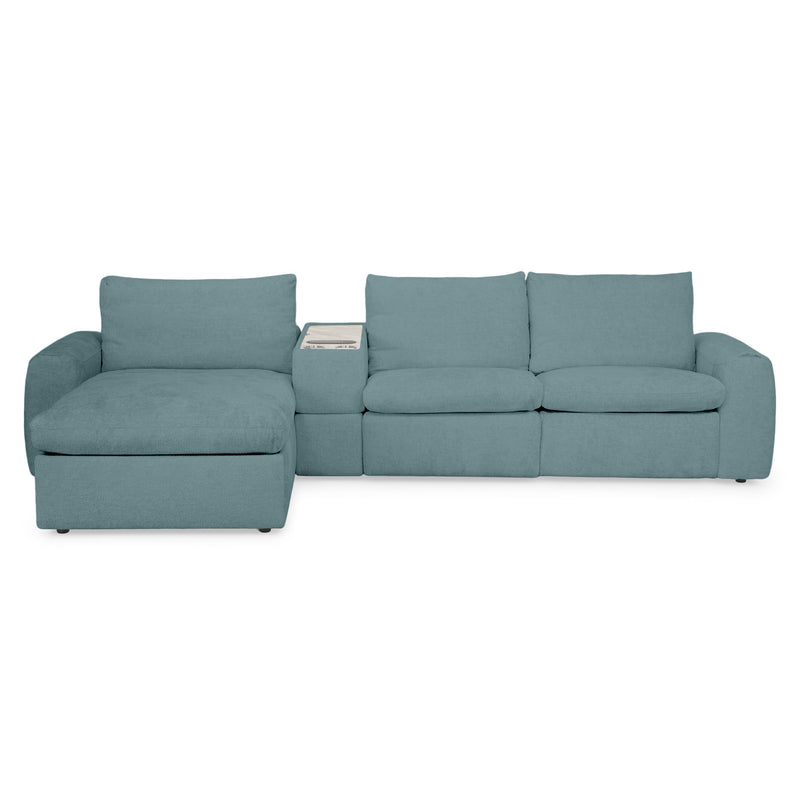 NEW JERSEY Colțar cu șezlong electric stânga/dreapta, 1 recliner electric, tetiere reglabile, USB, consolă depozitare, stofă