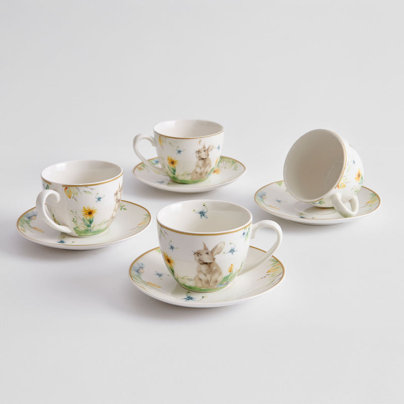 PRIMAVERA Set 4 cești cu farfurioare, porțelan, 220ml