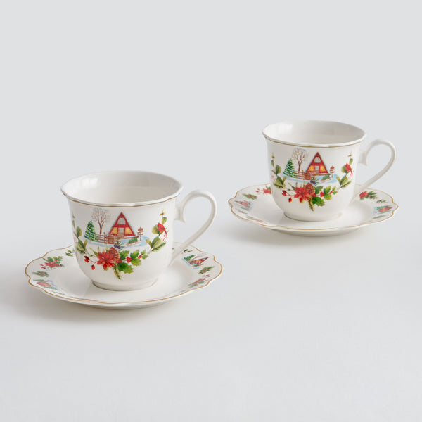 WONDERLAND Set 2 cești și farfurioare, porțelan, 250ml