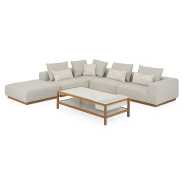 PEDRO Set mobilier terasă/grădină, fotoliu, 2 elemente centrale, element colț, tabuert și măsuță de cafea