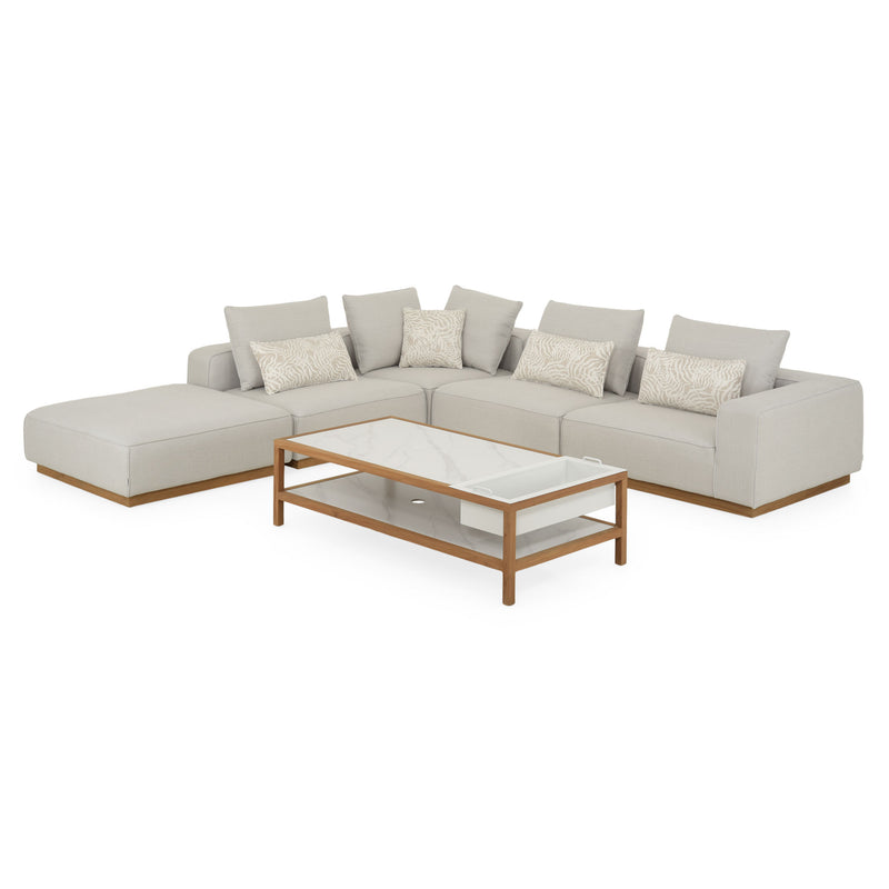 PEDRO Set mobilier terasă/grădină, fotoliu, 2 elemente centrale, element colț, tabuert și măsuță cafea