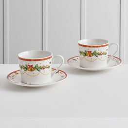 BELLS Set 2 cești și farfurioare, porțelan, 220ml