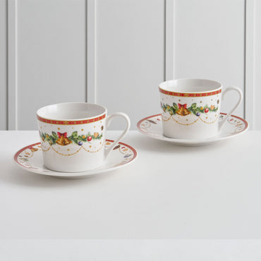 BELLS Set 2 cești și farfurioare, porțelan, 220ml