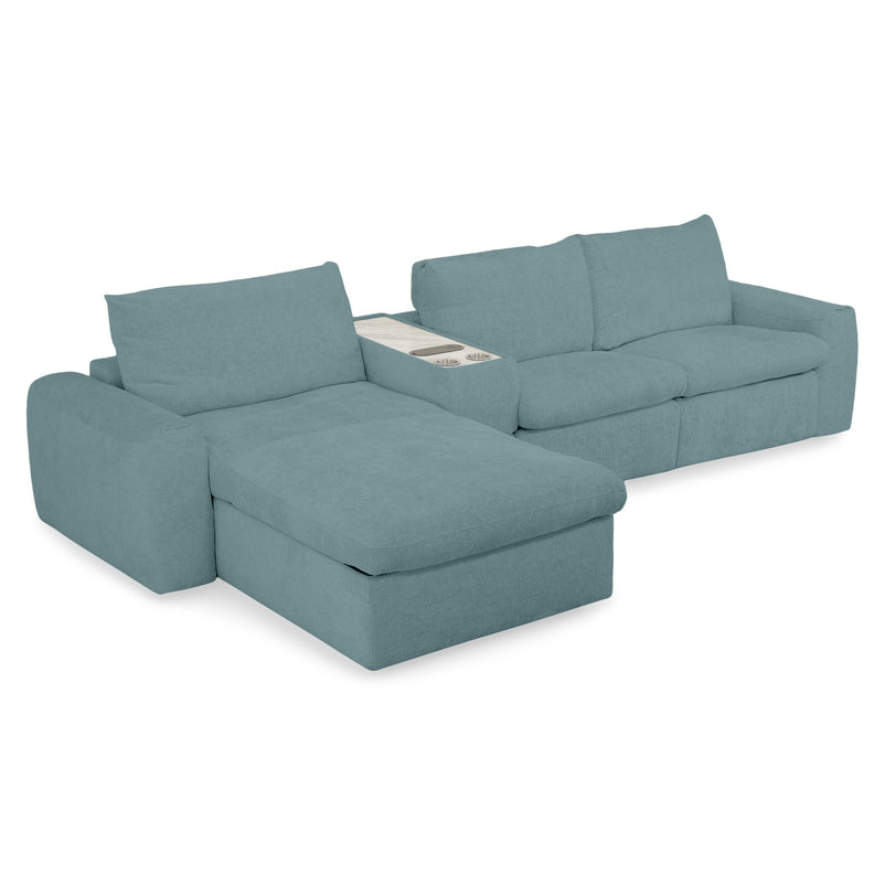 NEW JERSEY Colțar cu șezlong electric stânga/dreapta, 1 recliner electric, tetiere reglabile, USB, consolă depozitare, stofă