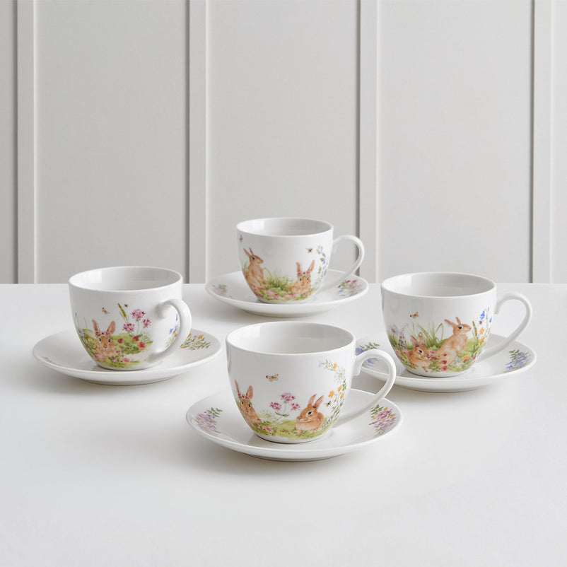 SPRING BUNNY Set 4 cești și farfurioare, porțelan, 260ml