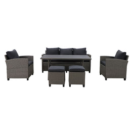BAXTER Set mobilier terasă/grădină, 2 fotolii, canapea 3 locuri, 2 taburete și măsuță