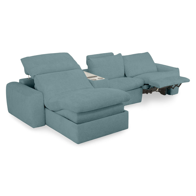 NEW JERSEY Colțar cu șezlong electric stânga/dreapta, 1 recliner electric, tetiere reglabile, USB, consolă depozitare, stofă