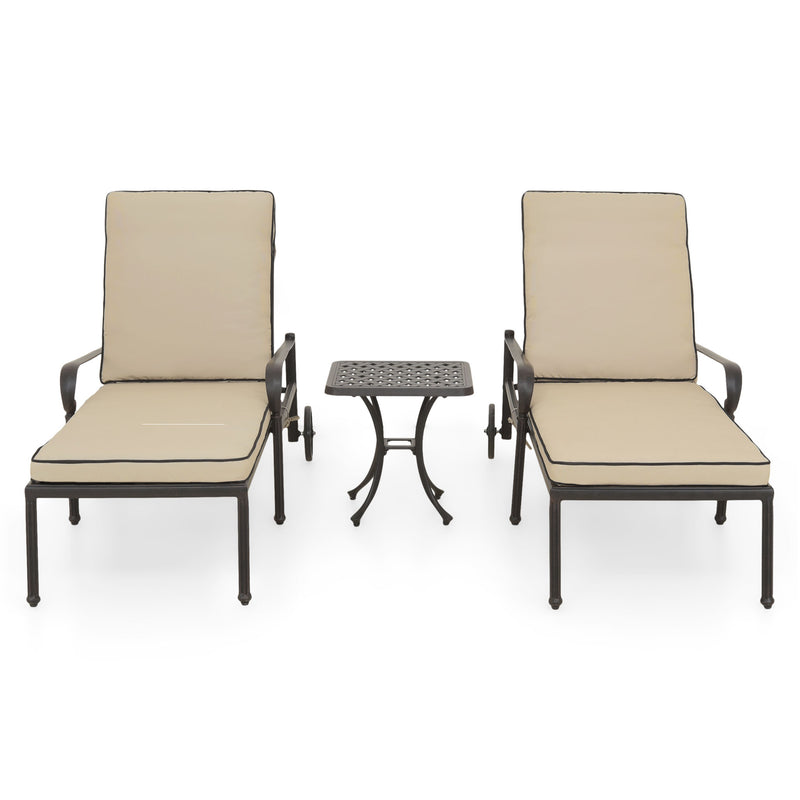 KINGSTON Set mobilier terasă/grădină, 2 șezlonguri și măsuță