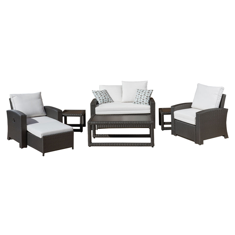 SIDNEY Set mobilier terasă/grădină, 2 fotolii recliner, canapea și 3 măsuțe